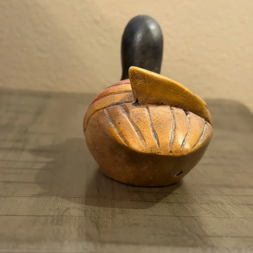 Vintage Hand Carved Colorful Wooden Duck Figurine